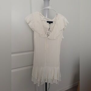 Zara White Ruffle-Trim Midi Dress